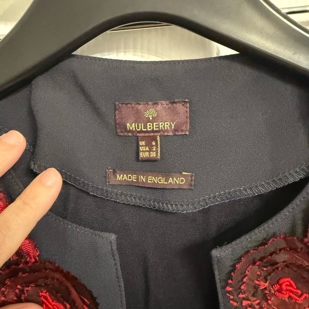 Mulberry Dress UK 6 US 2 | Navy Red Floral Appliqué Sleeveless Made in England - Picture 5 of 5